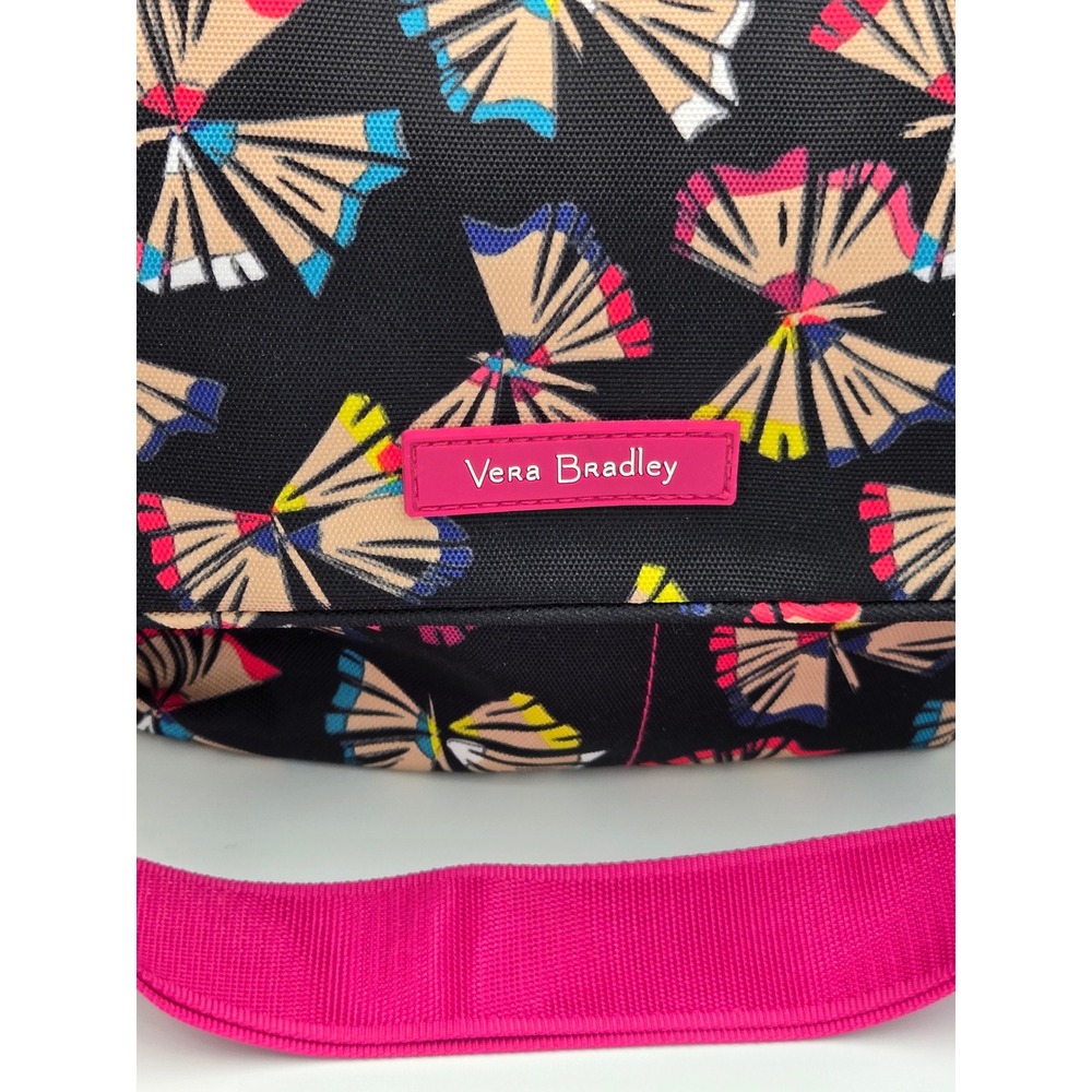 Vera Bradley Messenger Bag Black Pink Pencil Pattern Adjustable Strap Crossbody - Picture 4 of 7